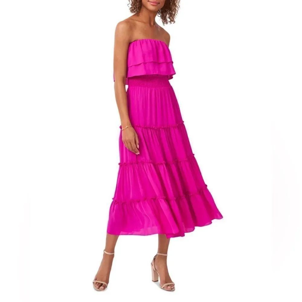 1. State Strapless Ruffled Tiered Dress Pink Size XL NWOT